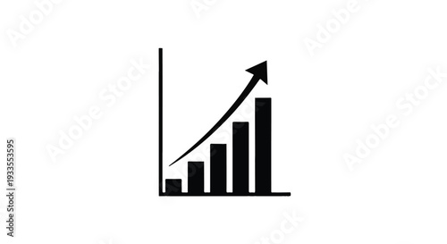 Growing business graph chart with upward trending arrow on white background.