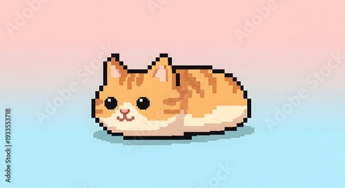 Cute pixel art orange cat illustration on pastel background
