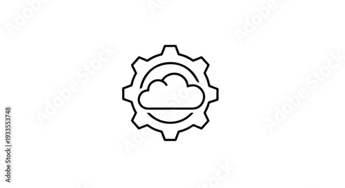 Cloud computing technology gear icon with cogwheel and cloud storage symbol for innovation and data management concept