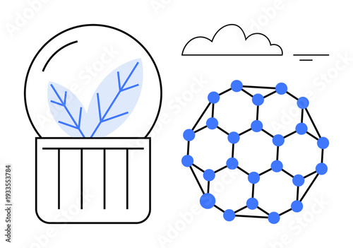 Sustainability concept. Sustainability combines environmental preservation with scientific innovation, by plant elements and molecular structures. Sustainability supports ecology, innovation
