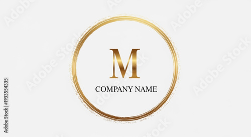 Golden letter m logo with company name in circle on white background for business branding