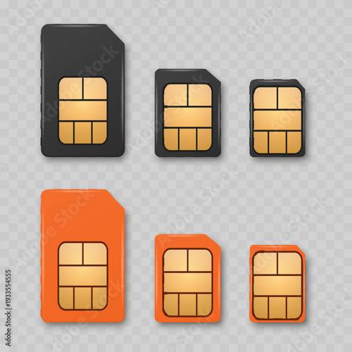 Realistic Mobile SIM Card Mockup Set. Vector