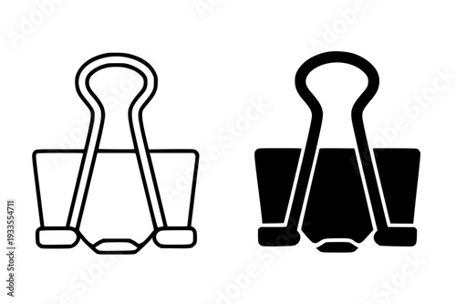 Binder clip illustration, with outline and silhouette design