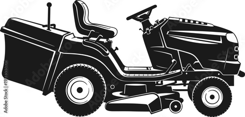 Riding lawn mower silhouette vector illustration, garden maintenance tractor equipment, landscaping and grass cutting machine, outdoor yard care tool, minimal black design