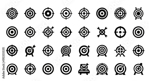 Collection of various target icons with different designs and arrow symbols displayed together