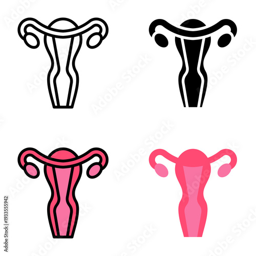 Uterus icon collection of various styles for design branding, print and digital media