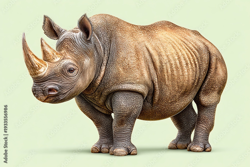 Fototapeta premium Rhinoceros Standing Alone Animal Portrait.