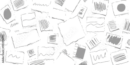 Hand-Drawn Paper Notes Pattern Background With Scribbles, Sketches and Minimal Gray Texture sketchy look.