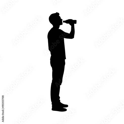 Man drinking from a plastic bottle vector illustration silhouette