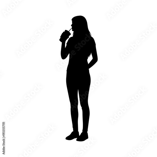 Woman drinking from a cup with a straw vector illustration silhouette