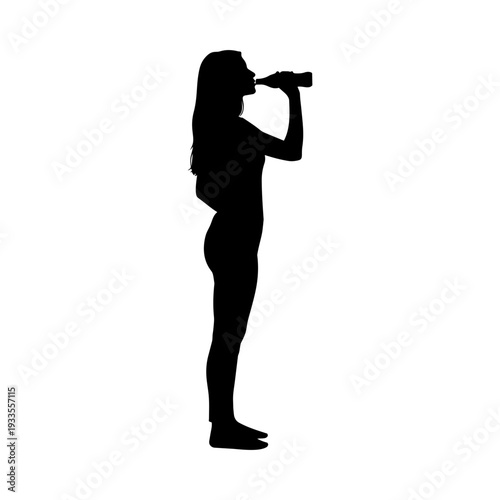 Woman drinking from a plastic bottle vector illustration silhouette