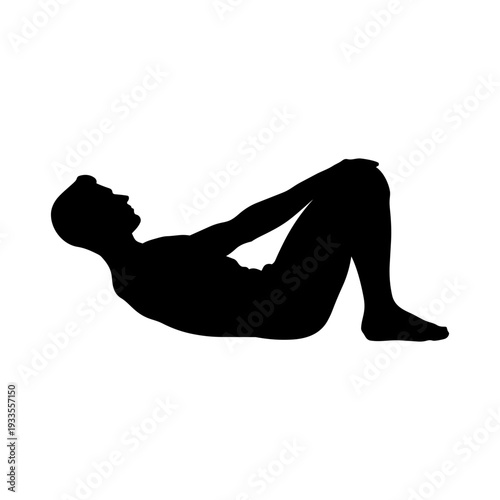 Man performing pilates roll up stretch vector illustration silhouette