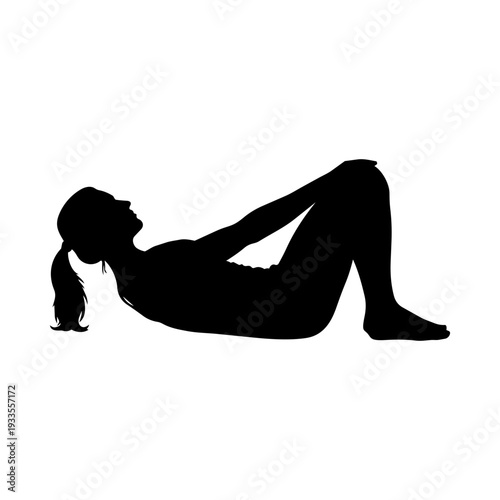 Woman performing pilates roll up stretch vector illustration silhouette