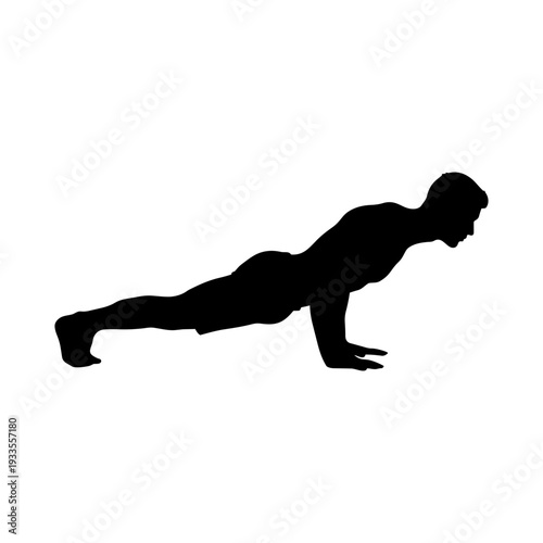 Man doing push-up exercise vector illustration silhouette