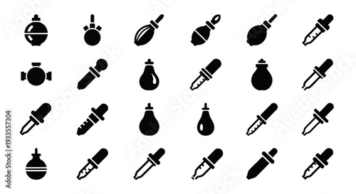 Collection of Christmas ornaments icons in various shapes and designs displayed on a white background from a straightforward viewpoint