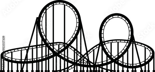 Roller coaster silhouette vector illustration, amusement park ride structure icon, thrill attraction track design isolated on white background, minimal entertainment concept