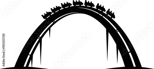 Roller coaster silhouette vector illustration, amusement park thrill ride icon, extreme entertainment attraction design, black minimal flat style isolated on white