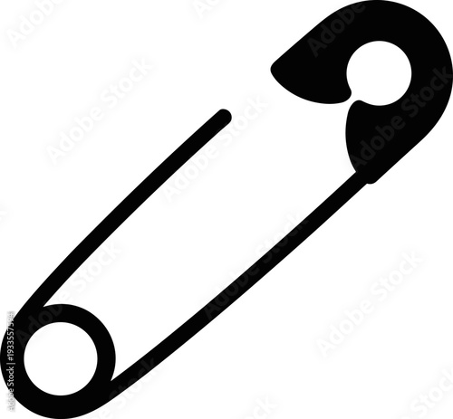 Safety pin silhouette vector illustration, simple fastening tool icon, sewing and clothing accessory symbol, black minimal graphic isolated on white background