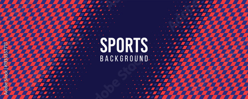 A vibrant sports background with a dynamic red and blue pattern and bold white text