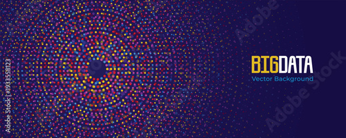 A vibrant digital illustration of a big data vector background with a colorful spiral pattern