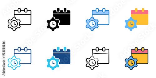 Scheduling icons set multiple style collection. Editable stroke 
