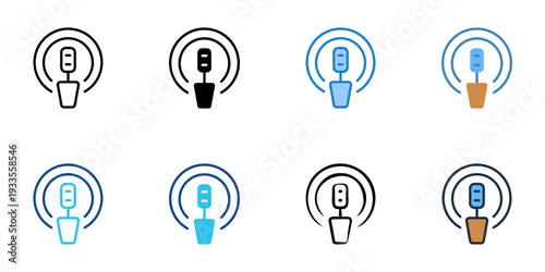 Podcast icons set multiple style collection. Editable stroke 
