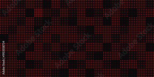 A dark background with a grid of small red and black pixels creating a digital pattern