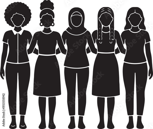 Diverse group of women standing together in silhouette representing unity and empowerment