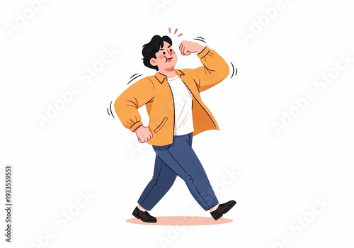 Illustration representing confidence and arrogance through exaggerated posture and boastful attitude, expressing pride and self importance