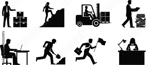 Business professionals, construction workers, warehouse staff, office employees