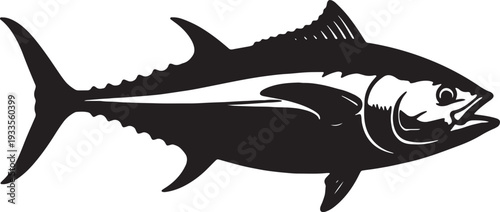 Minimalist black and white tuna fish silhouette for seafood, sport fishing, and marine life design