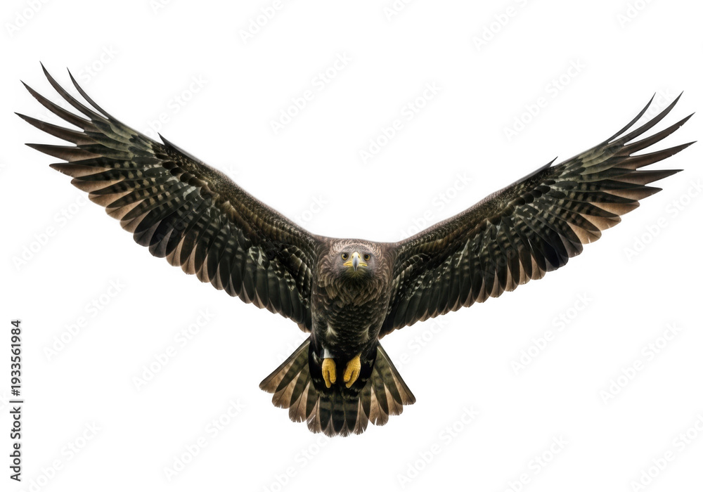 Fototapeta premium Majestic eagle in flight with wings spread wide, detailed feathers, isolated on transparent background