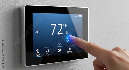 Person Adjusting Thermostat Temperature on Smart Device.