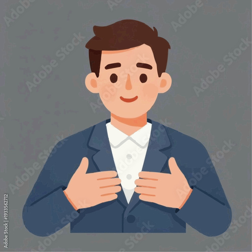 Man in a suit expressing confidence with a neutral background