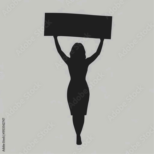 Silhouette of a woman holding a sign in a strong stance on a plain background