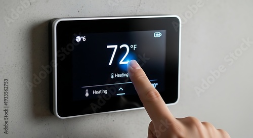 Hand Adjusting Smart Thermostat on Wall.