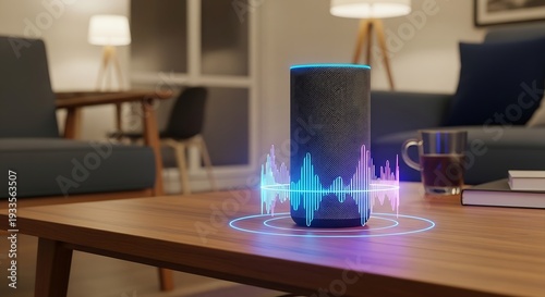 Smart Speaker with Voice Command on Coffee Table.