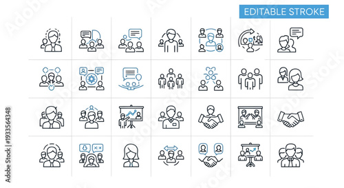 Vector Illustration of Editable Stroke Icons for Business and Communication