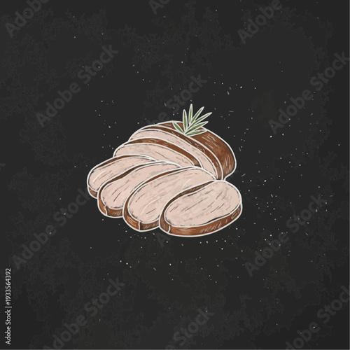 Sliced meat with garnish on a dark background
