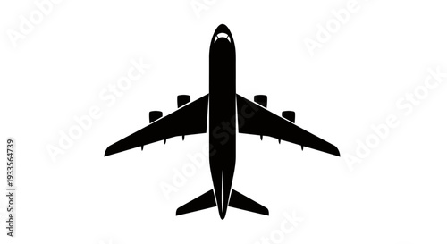 Silhouette of Commercial Airplane Viewed from Above in Flight.