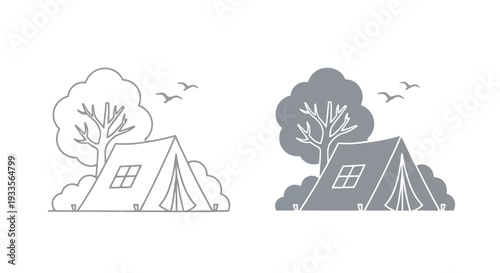 Vector Illustration of Tents and Trees in Simple Design