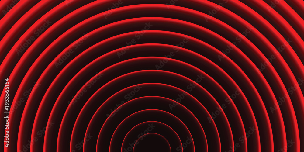 Obraz premium A vibrant red tunnel of concentric circles radiating from a central point in a dark background