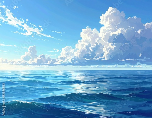 Calm weather on sea or ocean with clouds