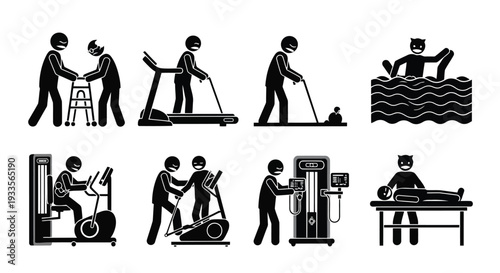 Vector Illustration of People Engaging in Various Fitness Activities and Wellness Routines