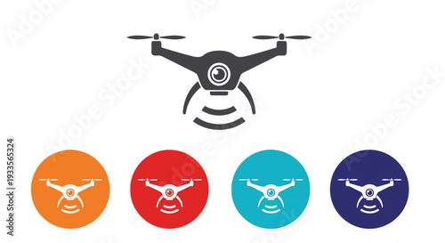Vector Illustration Drone Icons Set with Various Color Options