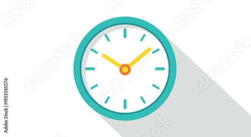 Vector Illustration of a Modern Teal Clock with Yellow Hands and Shadow