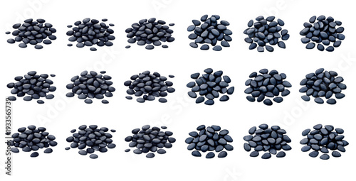 A charming watercolor collection of black sesame seed clusters for organic food packaging and spice branding.
