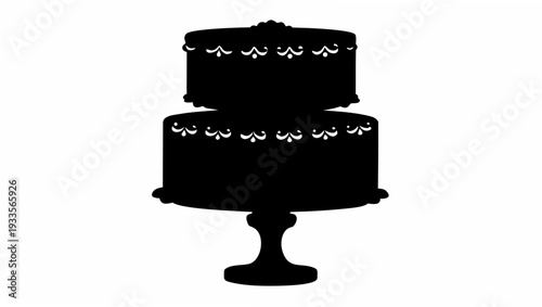 Elegant black silhouette of a two-tiered wedding cake on a stand
