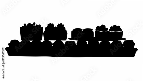 Silhouette of assorted cupcakes on decorative stands