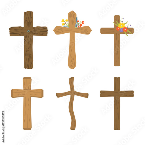 Wooden Christian Cross Illustration Set